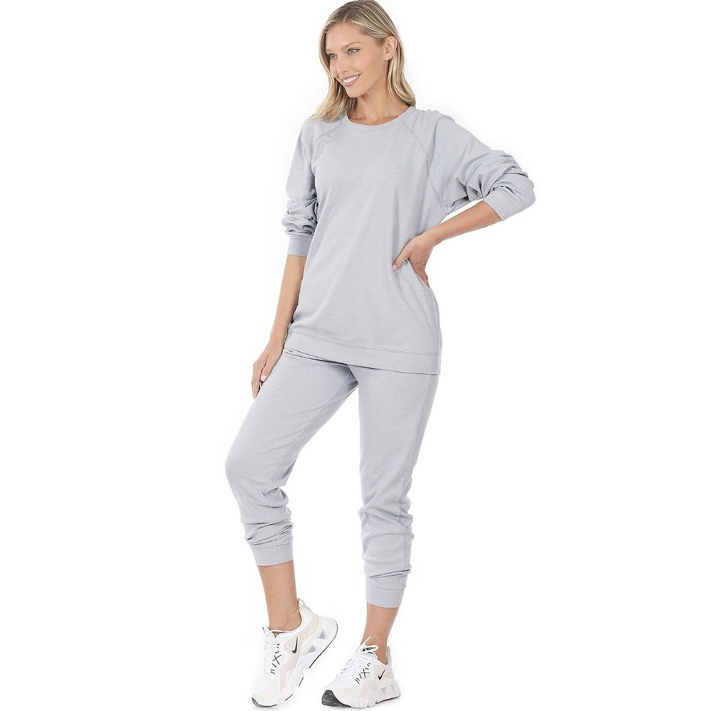 HEATHER GRAY RAGLAN SELLVE TOP & JOGGER SET